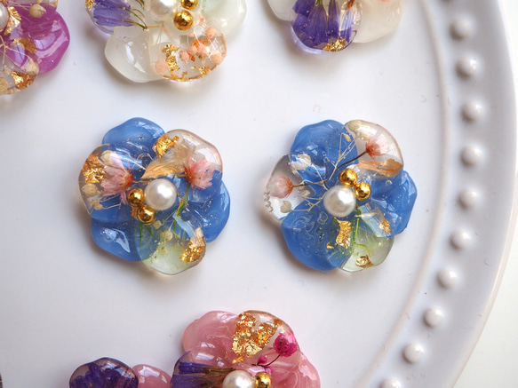 お試し価格！ no.12 お花のピアスorイヤリング(ブルー) ピアス（その他 