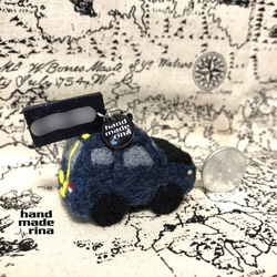［M・M様オーダー分］スズキ ジムニーJA11 羊毛フェルト ミニカー ストラップ プレゼント用セット(黒)付き 5枚目の画像