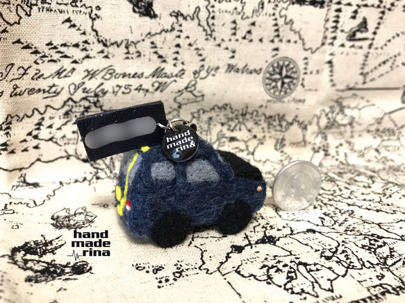 ［M・M様オーダー分］スズキ ジムニーJA11 羊毛フェルト ミニカー ストラップ プレゼント用セット(黒)付き 5枚目の画像