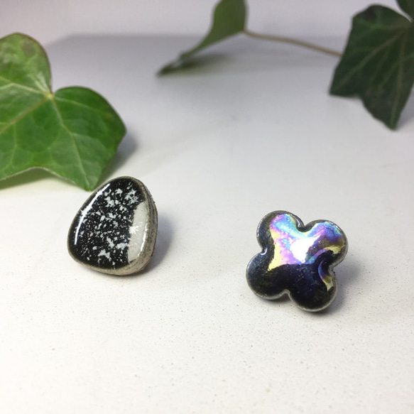 T-153 Mino ware 瓷磚穿孔耳環/耳環皮革背面 第2張的照片