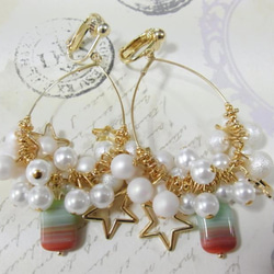 ◇glass star pearl earring(green)◇ 1枚目の画像