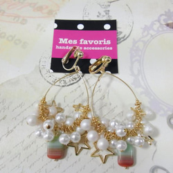 ◇glass star pearl earring(green)◇ 2枚目の画像