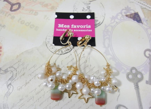 ◇glass star pearl earring(green)◇ 2枚目の画像