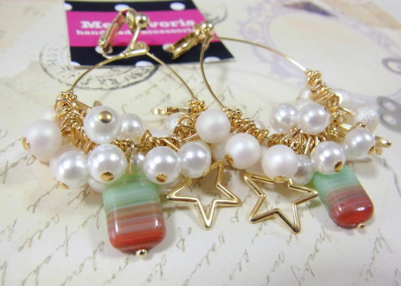 ◇glass star pearl earring(green)◇ 4枚目の画像