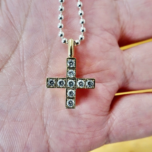 仁尾彫金『ゴールドフルダイヤ十字クロス』ハンドメイド200 ネックレス 