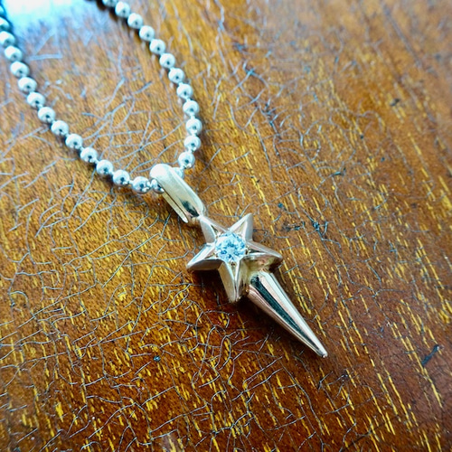 仁尾彫金『一つ星ダイヤ、ゴールドスタースパイク』ハンドメイド206 