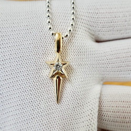 仁尾彫金『一つ星ダイヤ、ゴールドスタースパイク』ハンドメイド206 