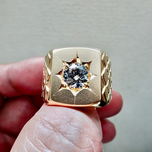仁尾彫金『一つ星ジルコニア、ゴールドパイソン印台リング 