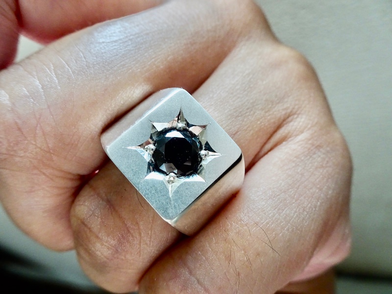 仁尾彫金『一つ星ブラックジルコニア印台リング』ハンドメイド497