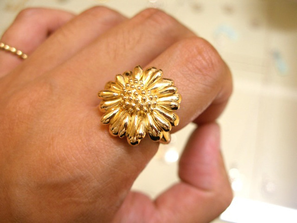 仁尾彫金『ゴールドハートマーガレットリング』花ハンドメイド