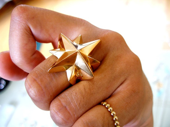 仁尾彫金『ゴールドビッグギャラクシーリング』ハンドメイド36 指輪  