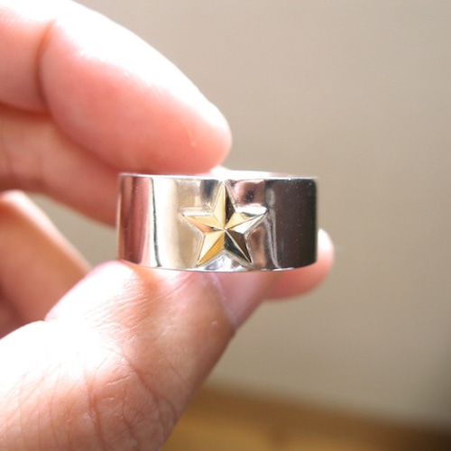 仁尾彫金『ゴールドスター平打リング』ハンドメイド99 指輪・リング  