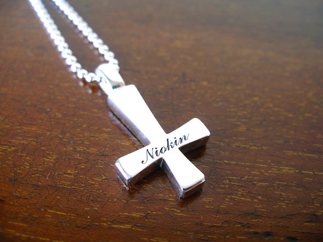 仁尾彫金『文字彫り逆十字クロス』ハンドメイド429