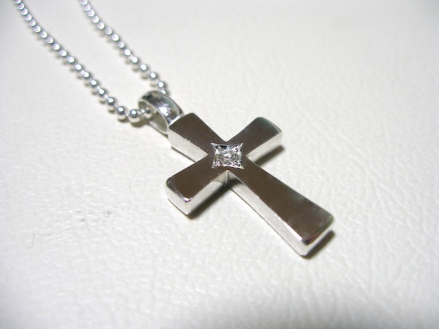 仁尾彫金『一つ星ダイヤフラットシルバークロス』ハンドメイド426