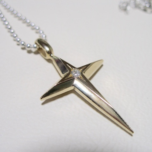 仁尾彫金『一つ星ダイヤゴールド十字星クロス』ハンドメイド 