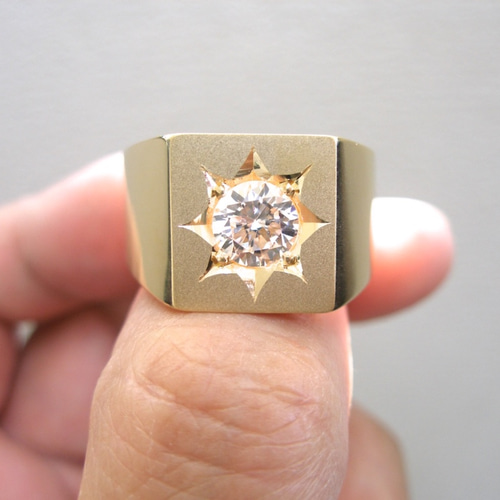仁尾彫金『一つ星ジルコニアゴールド印台リング』ハンドメイド