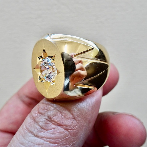 新品 正規品!!  仁尾彫金『一つ星ジルコニアコピアポアゴールド楕円の印台リング ゴールド