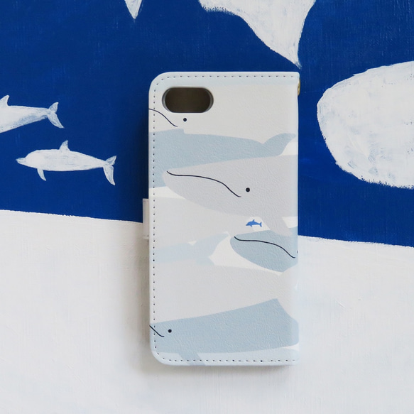 いるかはいるかな・シロナガスクジラ：iPhone（※Android機種）対応手帳型スマホケース ＜受注後制作＞ 3枚目の画像