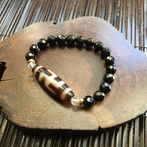 dZi 西蔵 ジービーズ 稀少なスレイマンアゲートと至純 黒白天珠のブレス dZi 西蔵 ジービーズ 稀少なスレイマンアゲートと至純 黒白天珠の