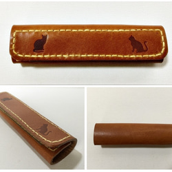 お外でも猫と一緒♪Handle For Bag （革の持ち手/レザーのハンドルカバー）　ブラウン（茶色） 1枚目の画像