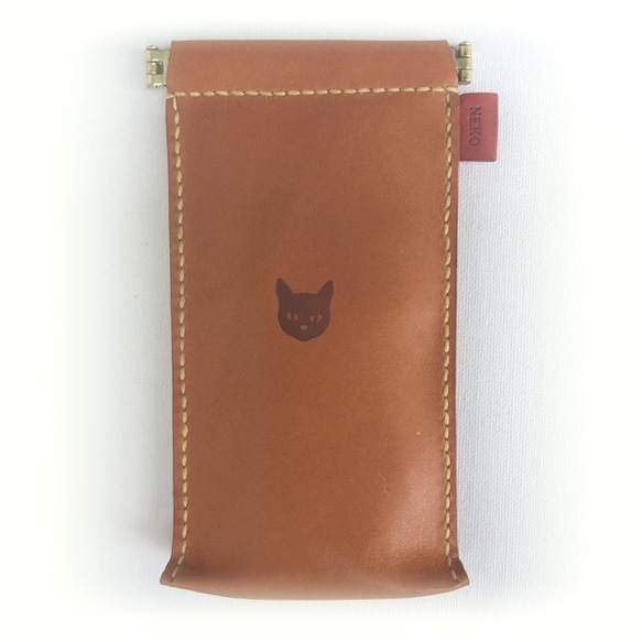 多目的が嬉しい【メガネや筆記具、スマホ】栃木レザー【猫のバネ口