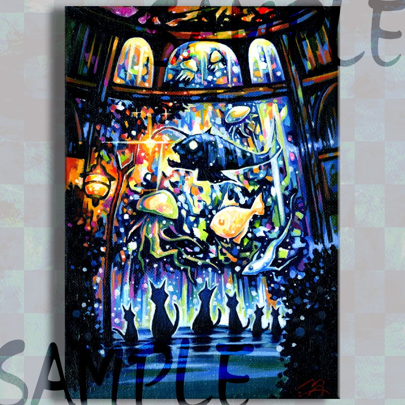 猫の油絵【窓の向こう】1点物の原画/作者サイン入り/額縁付属/フルイドアート