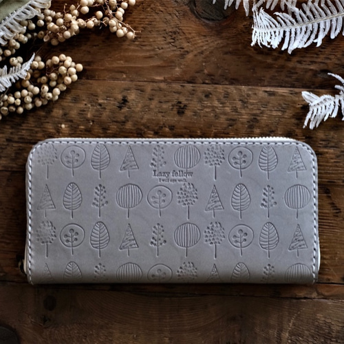 グレーの北欧柄のラウンドファスナー 長財布 ※納期1か月 長財布 Lazy