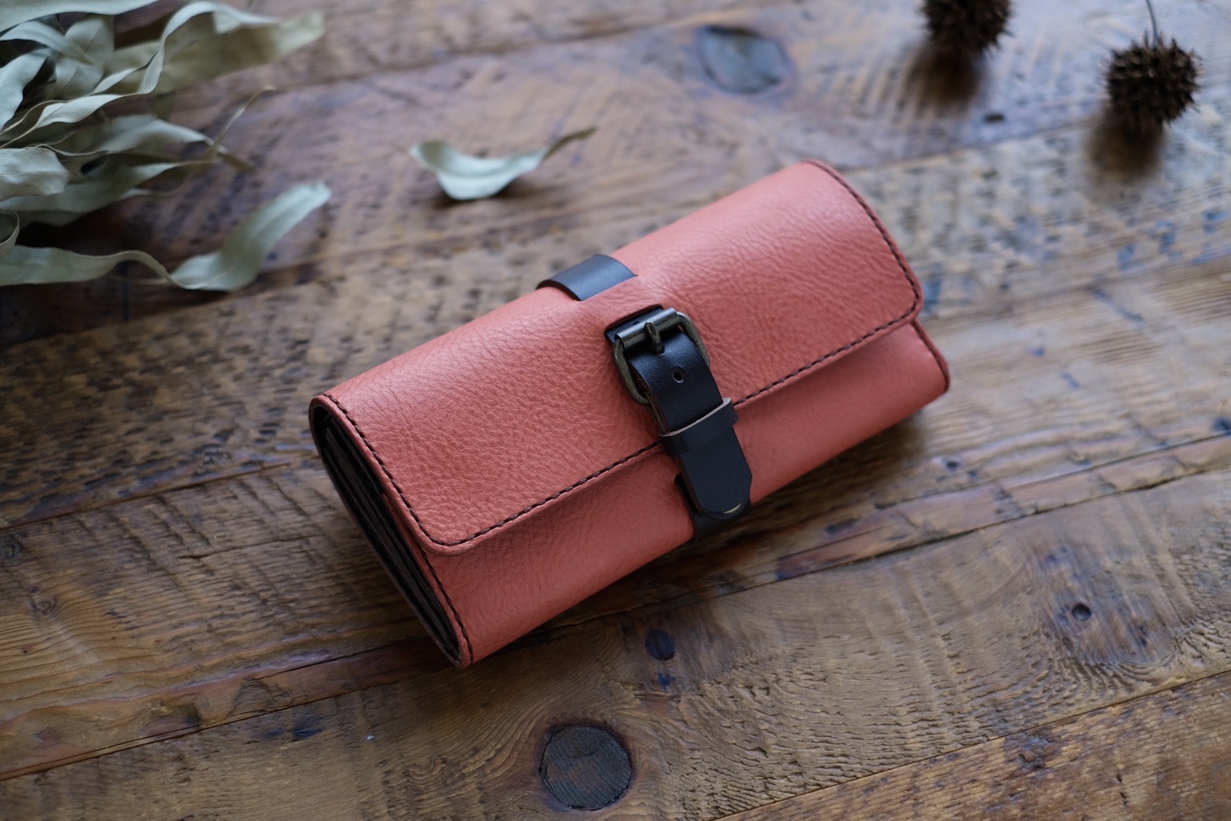 春財布　本革 ［ベルト 長財布　ミネルバボックス ピンク］ 手縫い　収納力　ワンタッチ　レディースメンズ　桜