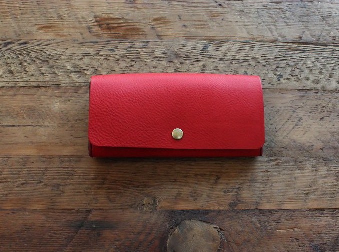 再販まつり2025　Creema限定  ワンタッチシンプル 革 財布　赤　イタリア レザー