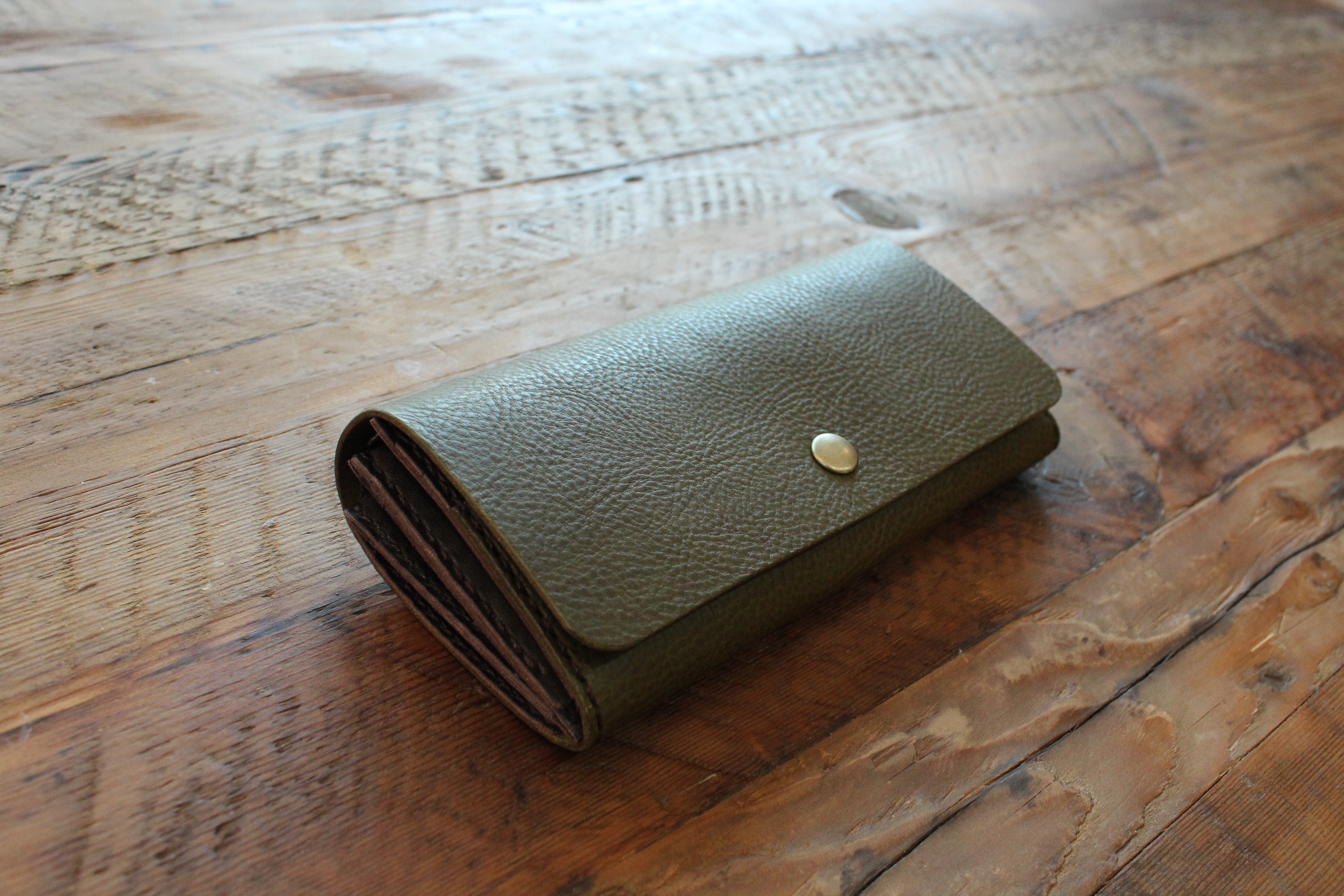 再販まつり2025 Creema限定  ワンタッチシンプル 革財布　緑　 納期１週間　 イタリア レザー