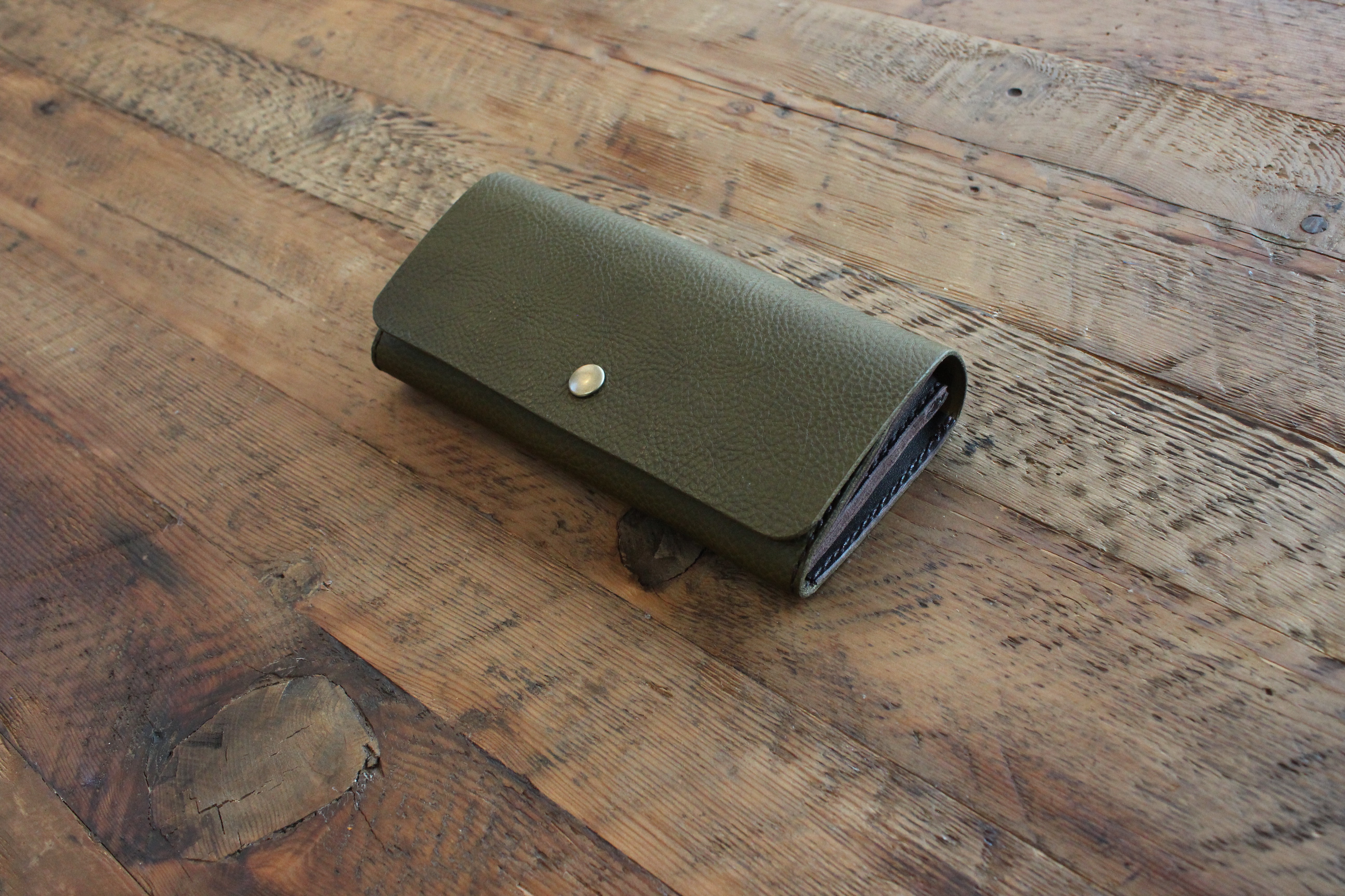 再販まつり2025 Creema限定  ワンタッチシンプル 革財布　緑　 納期１週間　 イタリア レザー