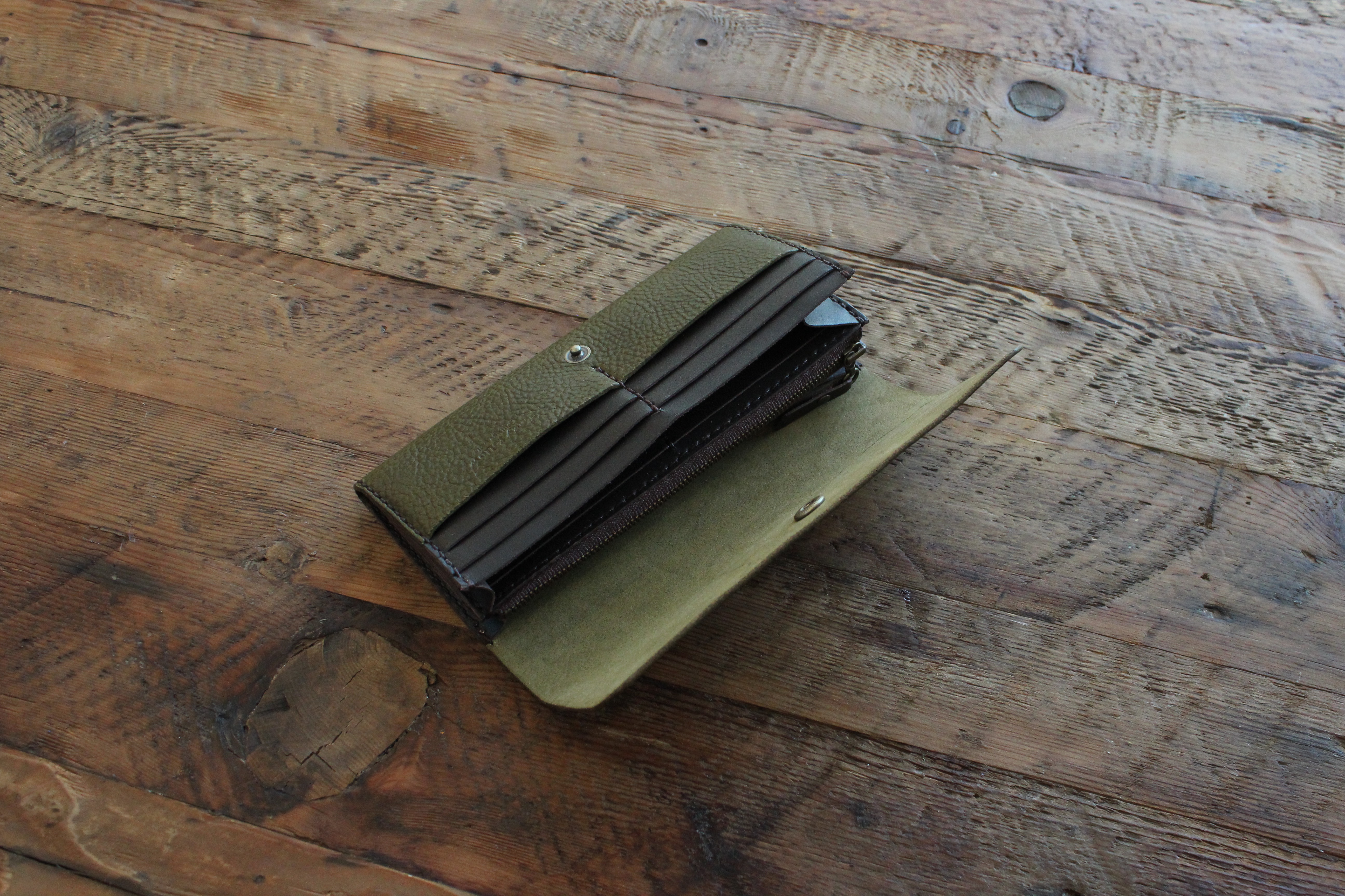 再販まつり2025 Creema限定  ワンタッチシンプル 革財布　緑　 納期１週間　 イタリア レザー