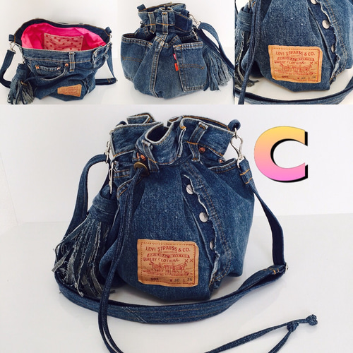 70s リーバイス　Levi's 501 デニムバッグ 巾着　トート リュック ヴィンテージ Levi's 501 デニムバッグ 巾着 トート リュック