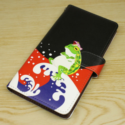 【Android/カメラ穴対応】手帳型スマホケース「波カエル/サメ」【iPhone】 2枚目の画像