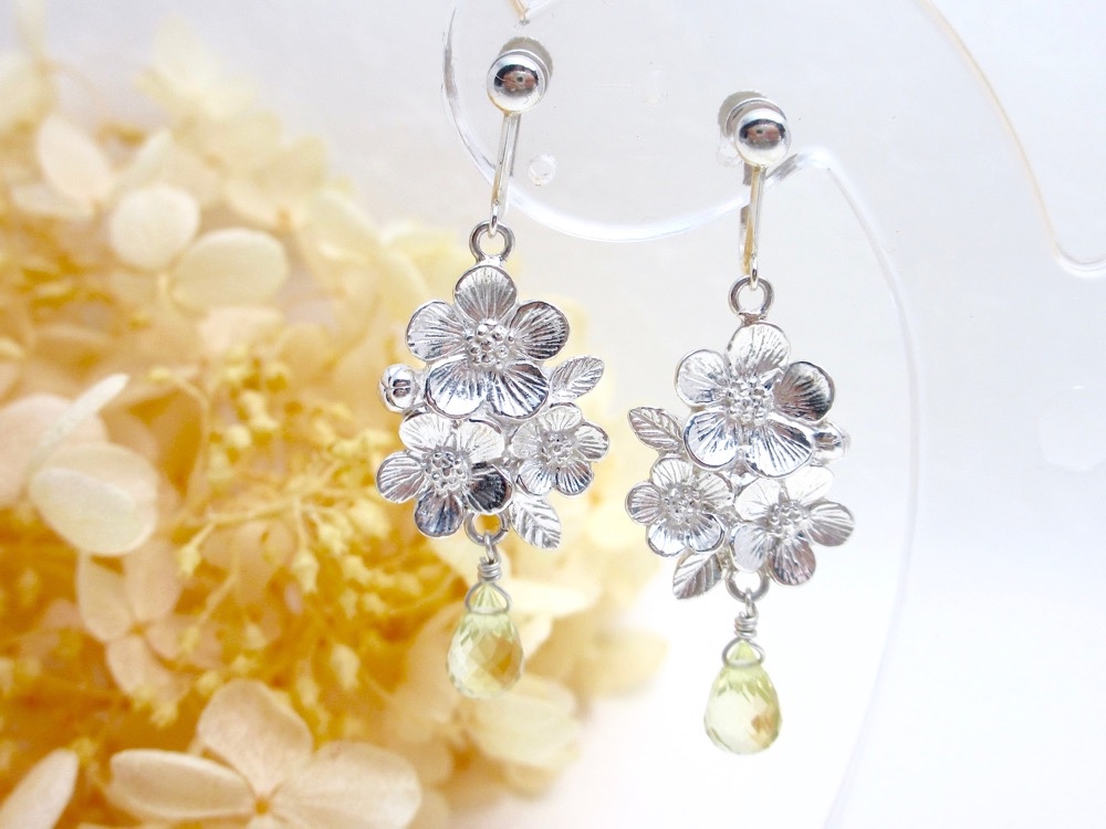 SV レトロフラワーイヤリング（レモンクォーツ）　1669