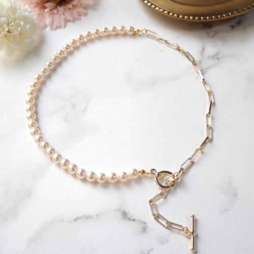 再再々販♪】スワロフスキーパール×ゴールドチェーンの上品ネックレス