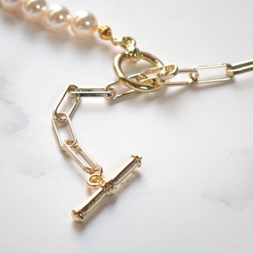 再再々販♪】スワロフスキーパール×ゴールドチェーンの上品ネックレス