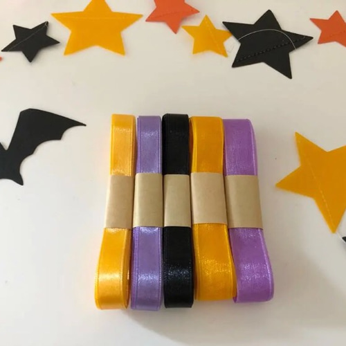 ハロウィンリボンヘアゴムNo.12☆サテンオーガンジー☆パープル ☆送料