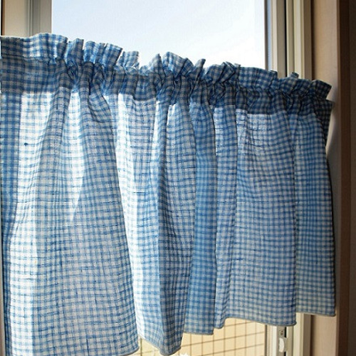 ゆー様オーダー品】水色ギンガムチェックのカフェカーテン 120cm×180cm
