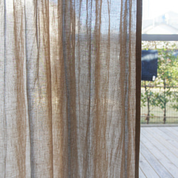 【サイズ1cm単位でオーダー可】【送料無料】くったりと洗いざらし風の亜麻色リネン　日本で織った中薄手のフラットカーテン 2枚目の画像