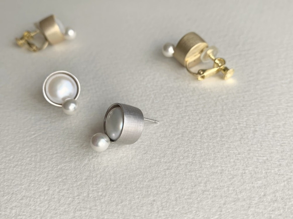 【SV925】あふれる：Clip-on or Pierced Earrings（K18GP / Silver） 4枚目の画像