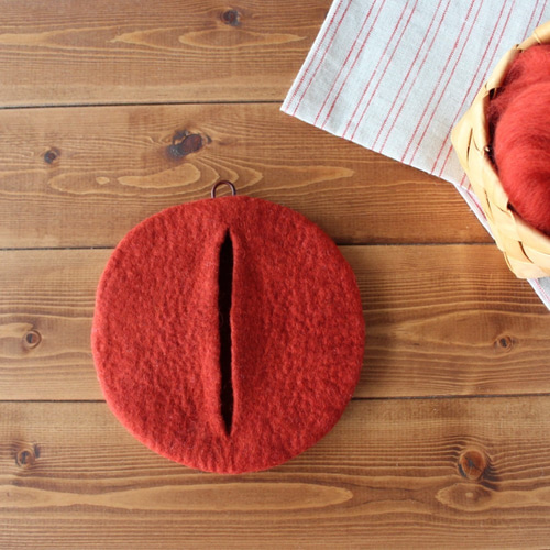 受注制作】ポットマット＆鍋つかみ／ステッチ（rouge）＊羊毛フェルト