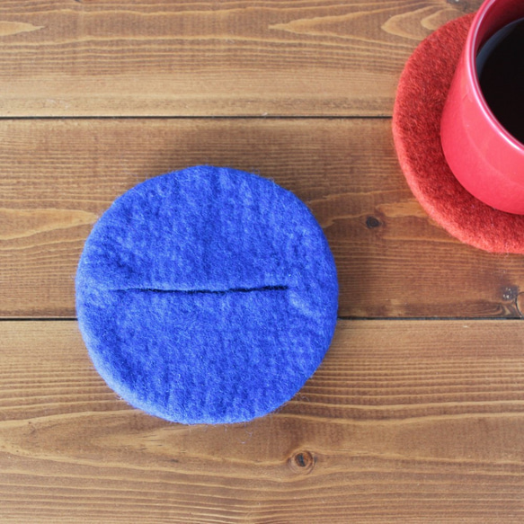 [常規]生產杯墊及隔熱墊/小樹林（中藍色）*羊毛氈 第2張的照片