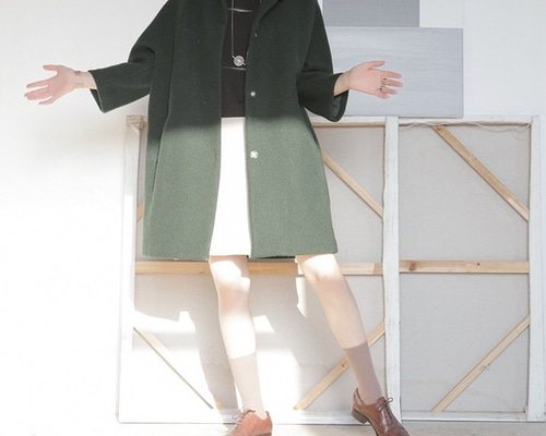 再販】8分袖コクーンシルエットのモスグリーンコート コート YQ 通販