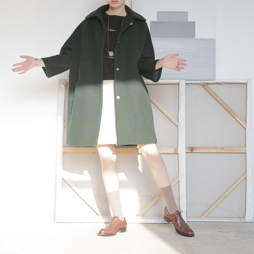 再販】8分袖コクーンシルエットのモスグリーンコート コート YQ 通販