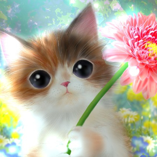 A4 イラスト ポスター 猫のいる風景「ありがとうの花言葉」 イラスト