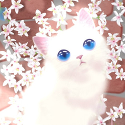 A4 イラスト ポスター　猫のいる風景「花降る音」 2枚目の画像