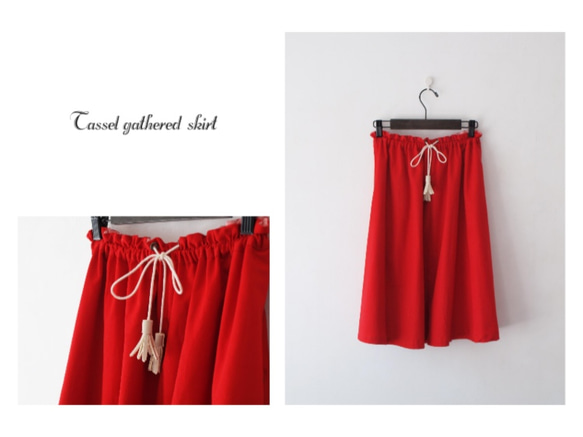 【受注生産】【3色展開】タッセル付きギャザースカート 1枚目の画像