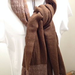 カシミヤ　ショール　手織り　ブラウン×ベビーピンク 2枚目の画像
