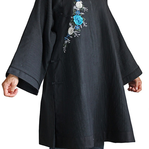 ビルマシルクチャイナチュニック花刺繍入り（JGN-011） チュニック 